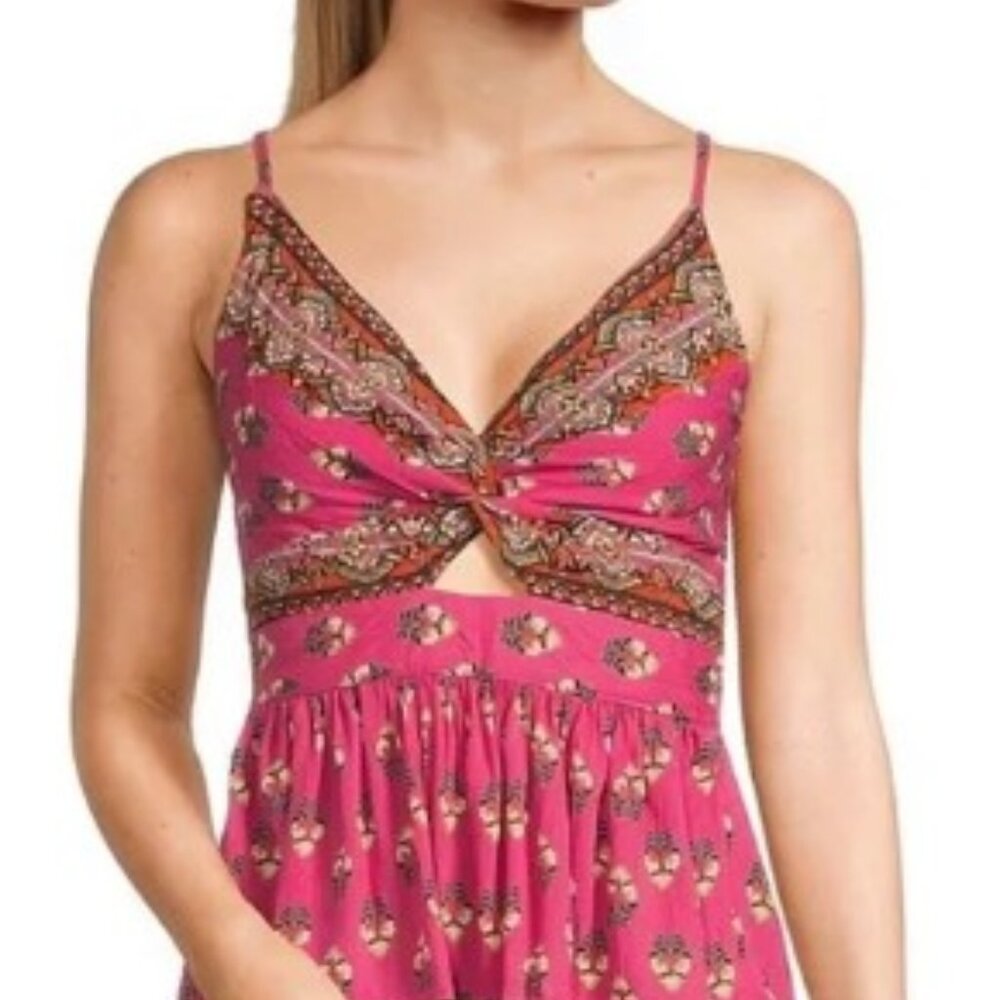 Angie Sleeveless‎ V-Neck Knot Front Keyhole Printed Camisole SZ S - NWT